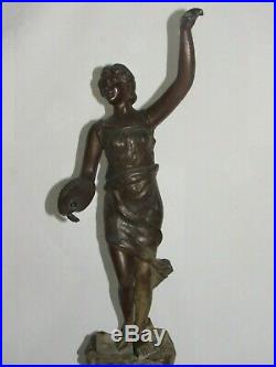 03f23 Paire Ancienne Statue Régule Femme Art Nouveau Art De Peinture Et Musique