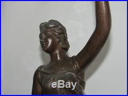 03f23 Paire Ancienne Statue Régule Femme Art Nouveau Art De Peinture Et Musique