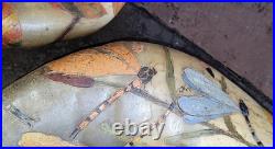 2 Anciennes corne de bovin vache 28 cm Gravé Art Nouveau Libellules, Scarabée