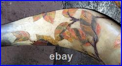 2 Anciennes corne de bovin vache 28 cm Gravé Art Nouveau Libellules, Scarabée