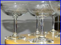 6 Anciennes Coupes A Champagne Cristal Gravure Art Nouveau