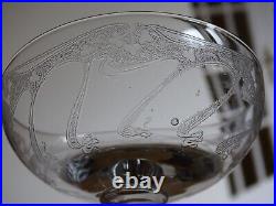 6 Anciennes Coupes A Champagne Cristal Gravure Art Nouveau