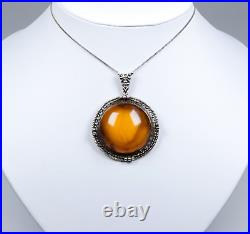 800 Argent Style Ancien Art Déco/Art Nouveau Pendentif Butterscotch Ambre