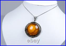 800 Argent Style Ancien Art Déco/Art Nouveau Pendentif Butterscotch Ambre