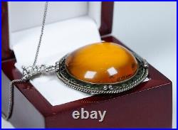 800 Argent Style Ancien Art Déco/Art Nouveau Pendentif Butterscotch Ambre