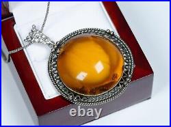 800 Argent Style Ancien Art Déco/Art Nouveau Pendentif Butterscotch Ambre