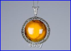 800 Argent Style Ancien Art Déco/Art Nouveau Pendentif Butterscotch Ambre