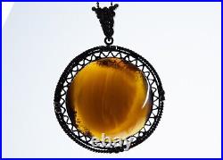 800 Argent Style Ancien Art Déco/Art Nouveau Pendentif Butterscotch Ambre