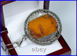 800 Argent Style Ancien Art Déco/Art Nouveau Pendentif Butterscotch Ambre