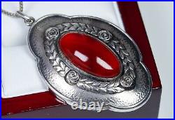 800 Argent Style Ancien Art Nouveau Pendentif Carnéol GEBRÜDER