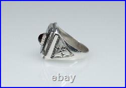 835 Argent Style Ancien Art Nouveau Hommes-Bague / Chevalière Grenat Et