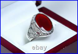 835 Argent Style Ancien Art Nouveau Hommes-Bague / Siegel-Ring Carnéol