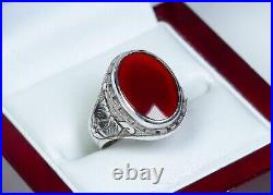 835 Argent Style Ancien Art Nouveau Hommes-Bague / Siegel-Ring Carnéol