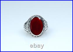 835 Argent Style Ancien Art Nouveau Hommes-Bague / Siegel-Ring Carnéol