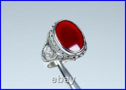 835 Argent Style Ancien Art Nouveau Hommes-Bague / Siegel-Ring Carnéol