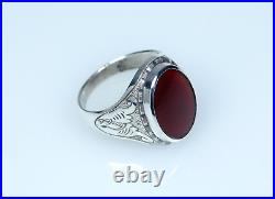 835 Argent Style Ancien Art Nouveau Hommes-Bague / Siegel-Ring Carnéol