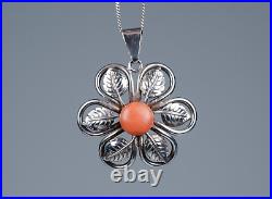 835 Argent Style Ancien Art Nouveau Pendentif Naturelle Ø 10.5 MM Corail