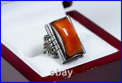 900 Argent Style Ancien Art Nouveau Anneau Butterscotch-Bernstein