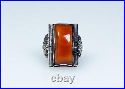 900 Argent Style Ancien Art Nouveau Anneau Butterscotch-Bernstein