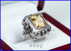 900 Argent Style Ancien Art Nouveau Anneau Naturel Citrine Fait à la Main