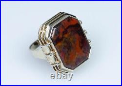 935 Argent, Doré Style Ancien Art Nouveau Bague Avec Agate