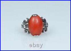 935 Argent Style Ancien Art Nouveau Anneau Naturelle Corail Marcassites