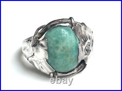 ANCIEN Bague Argent Amazonite Art Nouveau ANTIQUE Sterling Silver Ring Anello