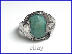 ANCIEN Bague Argent Amazonite Art Nouveau ANTIQUE Sterling Silver Ring Anello