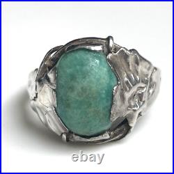 ANCIEN Bague Argent Amazonite Art Nouveau ANTIQUE Sterling Silver Ring Anello