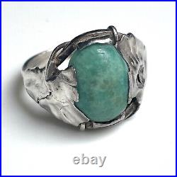 ANCIEN Bague Argent Amazonite Art Nouveau ANTIQUE Sterling Silver Ring Anello