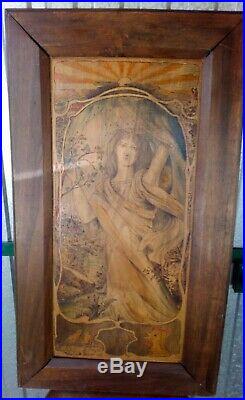 ANCIEN PANNEAU BOIS FEMME ART NOUVEAU signé P Rotin 1917 style Mucha Jugendstil