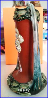 ANCIEN VASE ART NOUVEAU- BARBOTINE Décor de rose 28 cm signé LY 5806 0 X ANCIEN VASE ART NOUVEAU- BARBOTINE Décor de rose 28 cm signé LY 5806 0 X