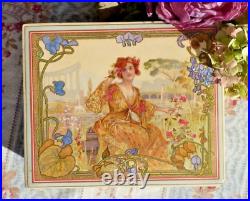 ANCIENNE BOITE glaçoïde décor Art Nouveau style Mucha vers 1900