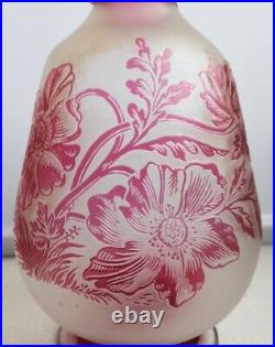 ANCIENNE CARAFE GRAVEE A L'ACIDE ART NOUVEAU 1900 Fleurs Glass Vase