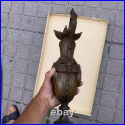 ANCIENNE PAIRE DE VASE ART NOUVEAU TETE Belier Oiseau Dauphin REGULE No Bronze