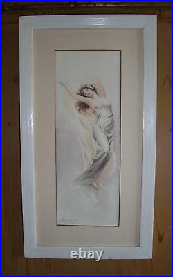 AQUARELLE ancienne signée JULIA M. CONVERT 1910, Art Nouveau. Tableau.no Mucha