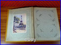 Album ancien cartes postales bois d'olivier peint violettes mimosa RIVA BELLA
