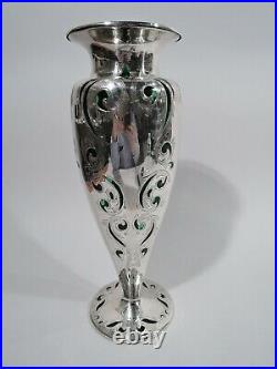 Alvin Vase V668/4 Ancien Art Nouveau Américain Vert Verre Argent