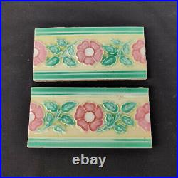 Ancien Architecture Meubles Carreau Floral Majolique Art Nouveau Japon 2 PC