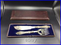 Ancien Argent Sterling Art Nouveau 2 Pièce Portion Ensemble Original Boite