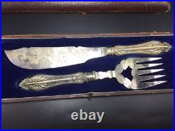 Ancien Argent Sterling Art Nouveau 2 Pièce Portion Ensemble Original Boite
