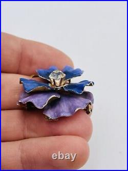 Ancien Art Nouveau 14k or Jaune Email Violet & Zircone Pensée Fleur Broche 15.3g