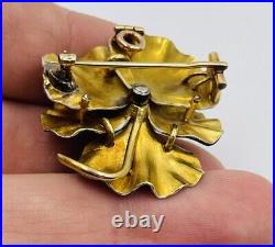 Ancien Art Nouveau 14k or Jaune Email Violet & Zircone Pensée Fleur Broche 15.3g