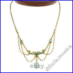 Ancien Art Nouveau 18K or Jaune Turquoise & River Perles 15 Swag Collier