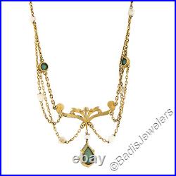 Ancien Art Nouveau 18K or Jaune Turquoise & River Perles 15 Swag Collier