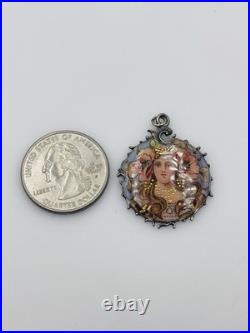 Ancien Art Nouveau Argent Sterling Émail Museum Qualité Femme Pendentif