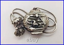 Ancien Art Nouveau Argent Sterling Miel Pot Fleur Broche