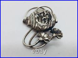 Ancien Art Nouveau Argent Sterling Miel Pot Fleur Broche