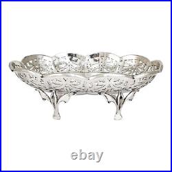 Ancien Art Nouveau Argent Sterling Ovale Bonbon Panier Snack Bol Sur Fonte Pieds