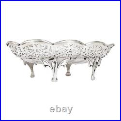 Ancien Art Nouveau Argent Sterling Ovale Bonbon Panier Snack Bol Sur Fonte Pieds